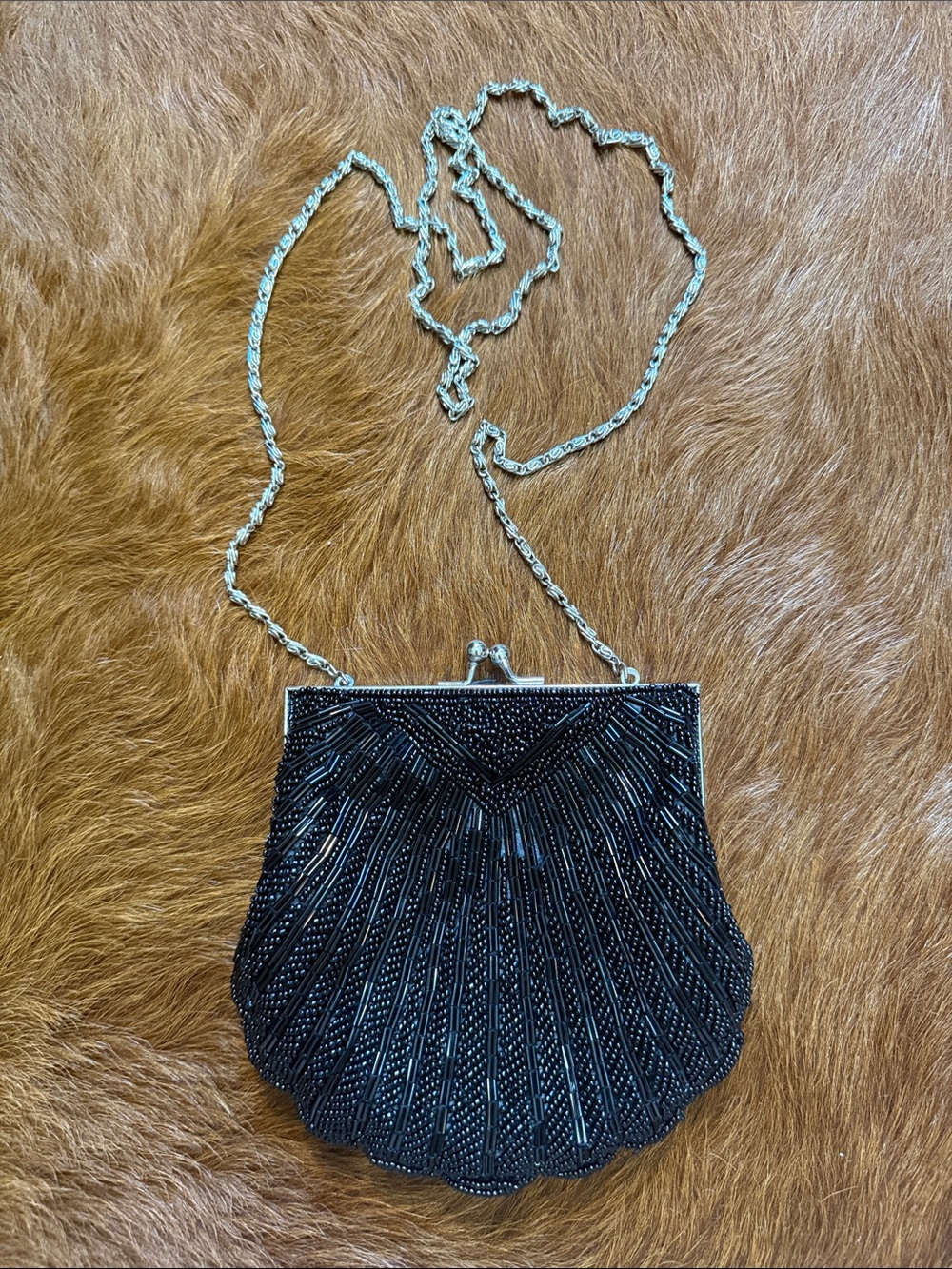 Apt. 9 Black Beaded Evening Clutch with Silver Chain